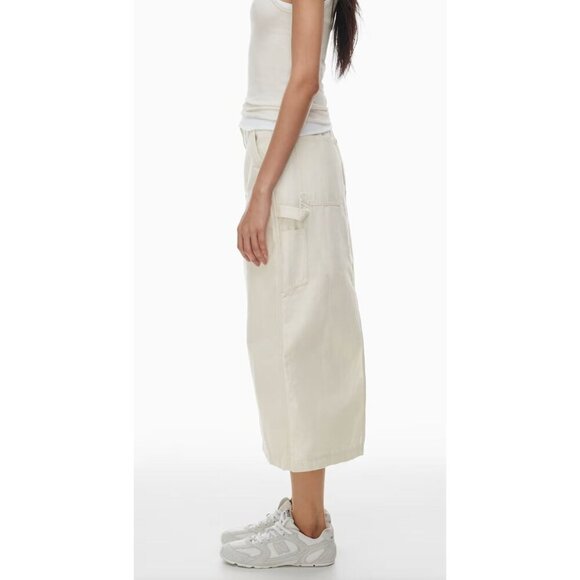 NWT Aritzia TNA Greenwich Cotton Canvas Utility Midi Skirt Ivory Birch-sz 12 - Picture 6 of 12